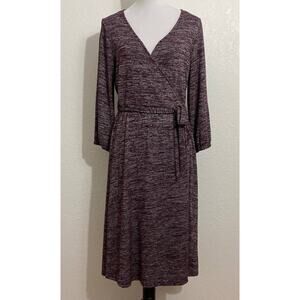 Gap Size Medium Petite Brown Wrap Midi Dress Long Sleeve Stretch Lagenlook